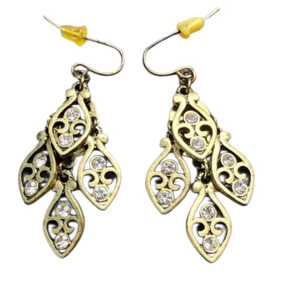 Brass Dangle Earrings Crystals